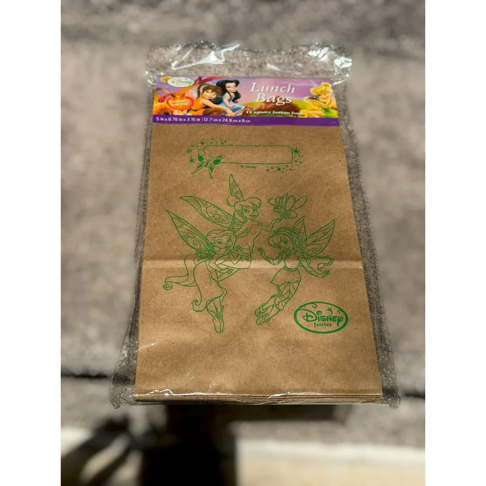 NEW Y2K Disney Fairies Tinker Bell Kraft Paper Lunch Bags 15 Count Pixie Hollow